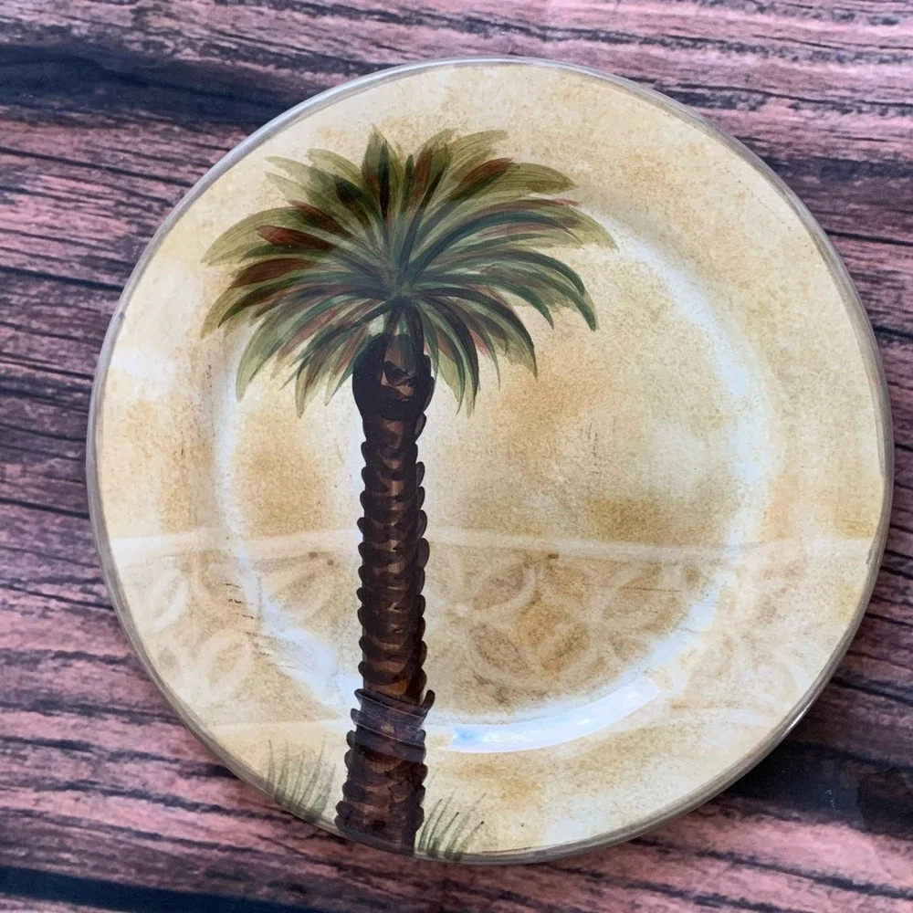 4 Tabletops Unlimited BELLAGIO Salad Lunch Plates Palm Tree 8.5